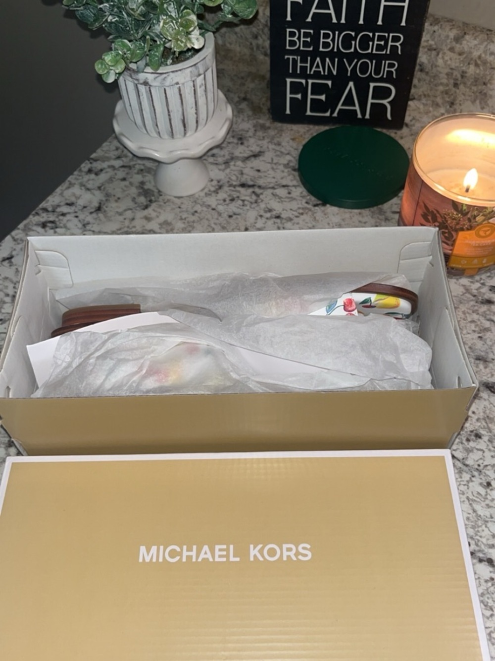 Michael Kors White Slide Sandals with Yellow Lemon & Red Cherry Print - Picture 3 of 5